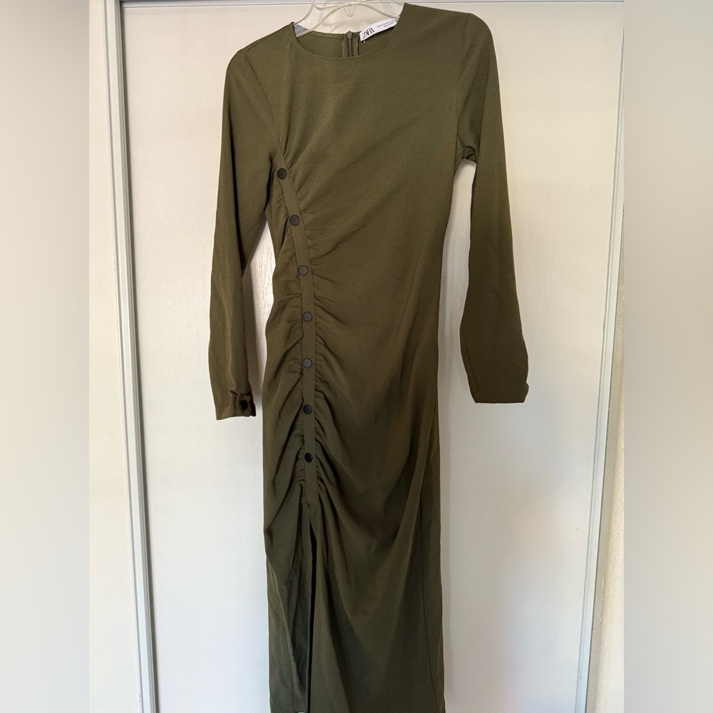 Zara Green Long Sleeve Sheath Dress for Work